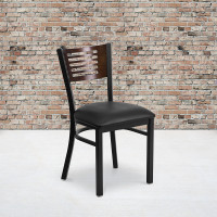 Flash Furniture XU-DG-6G5B-WAL-BLKV-GG HERCULES Series Black Decorative Slat Back Metal Restaurant Chair, Black Vinyl Seat